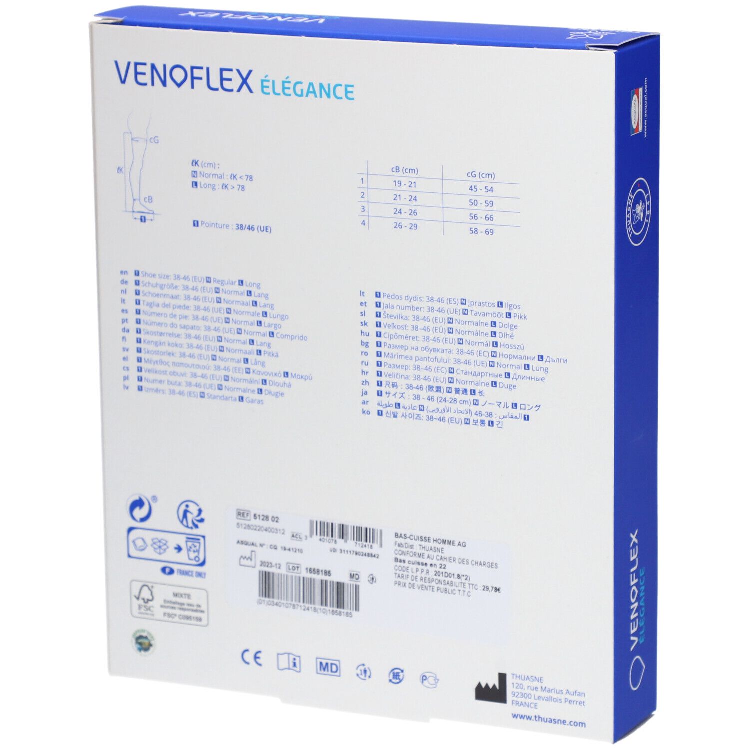VÉNOFLEX 2 ELÉGANCE - Bas cuisse médical de compression antiglisse classe 2 Homme T4N noir