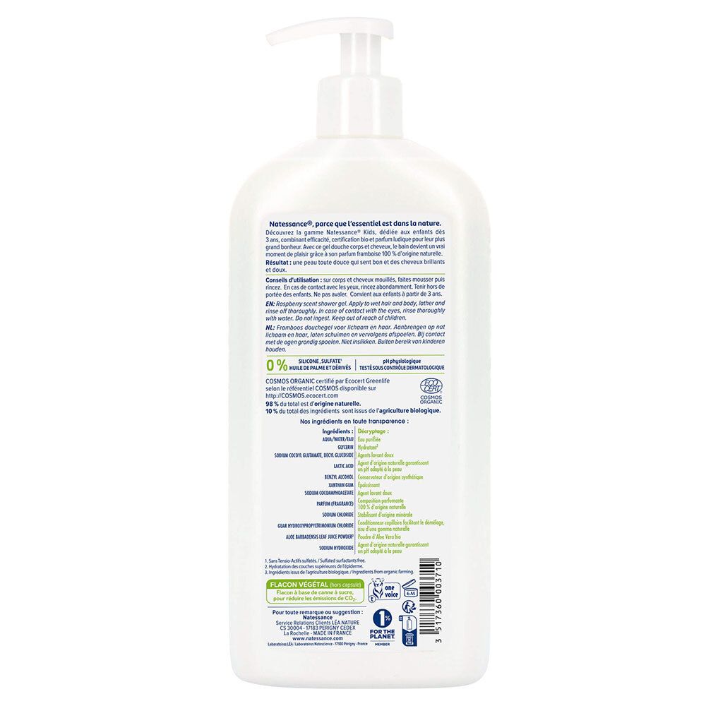 Natessance Kids Gel Douche Framboise Bio Corps et Cheveux