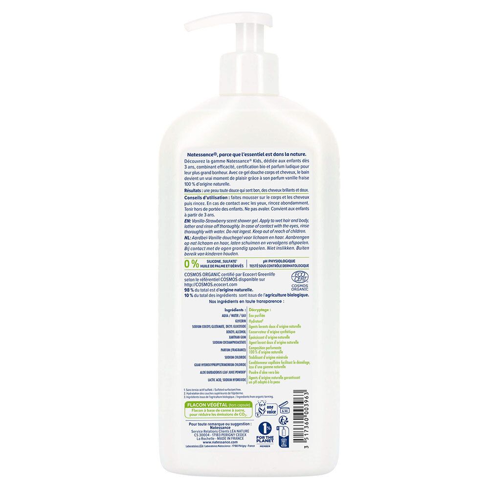 Natessance Kids Gel Douche Bio Vanille Fraise Sans Sulfate