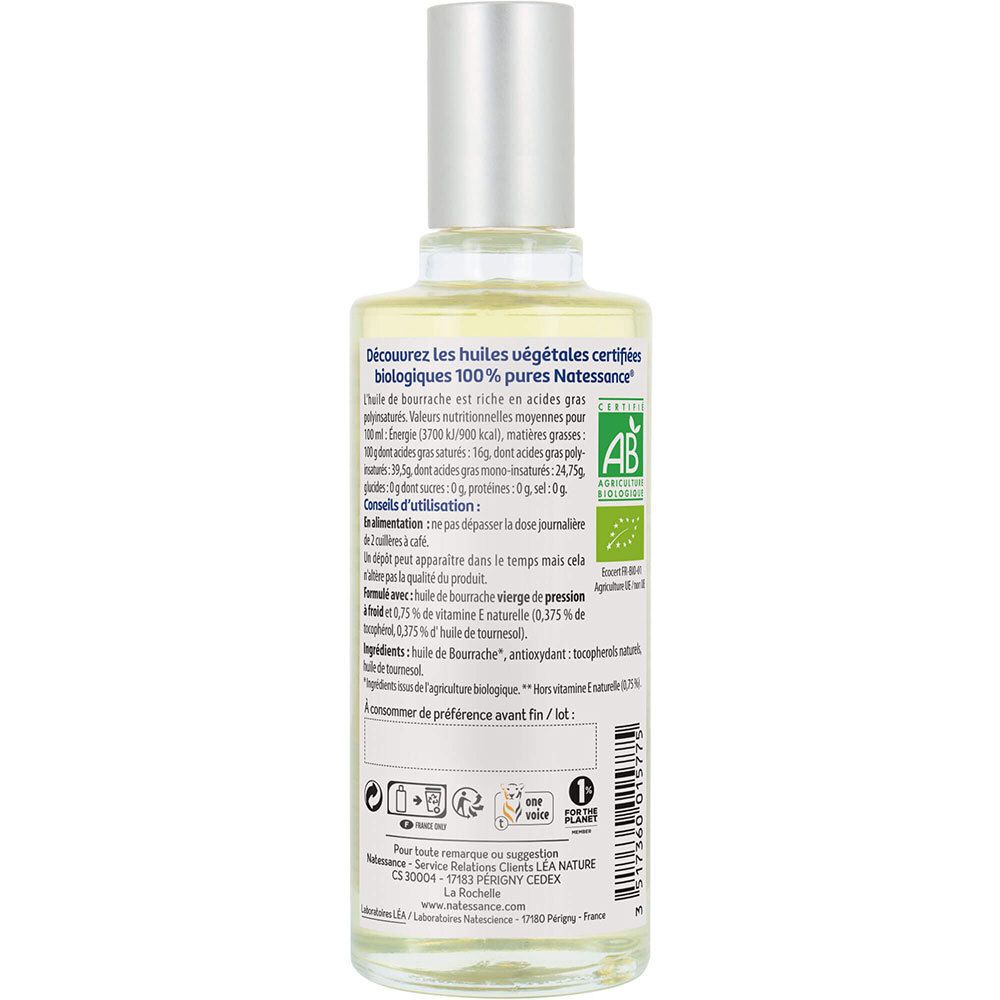 Natessance Huile de Bourrache Bio 100 % Pure Nourrissante