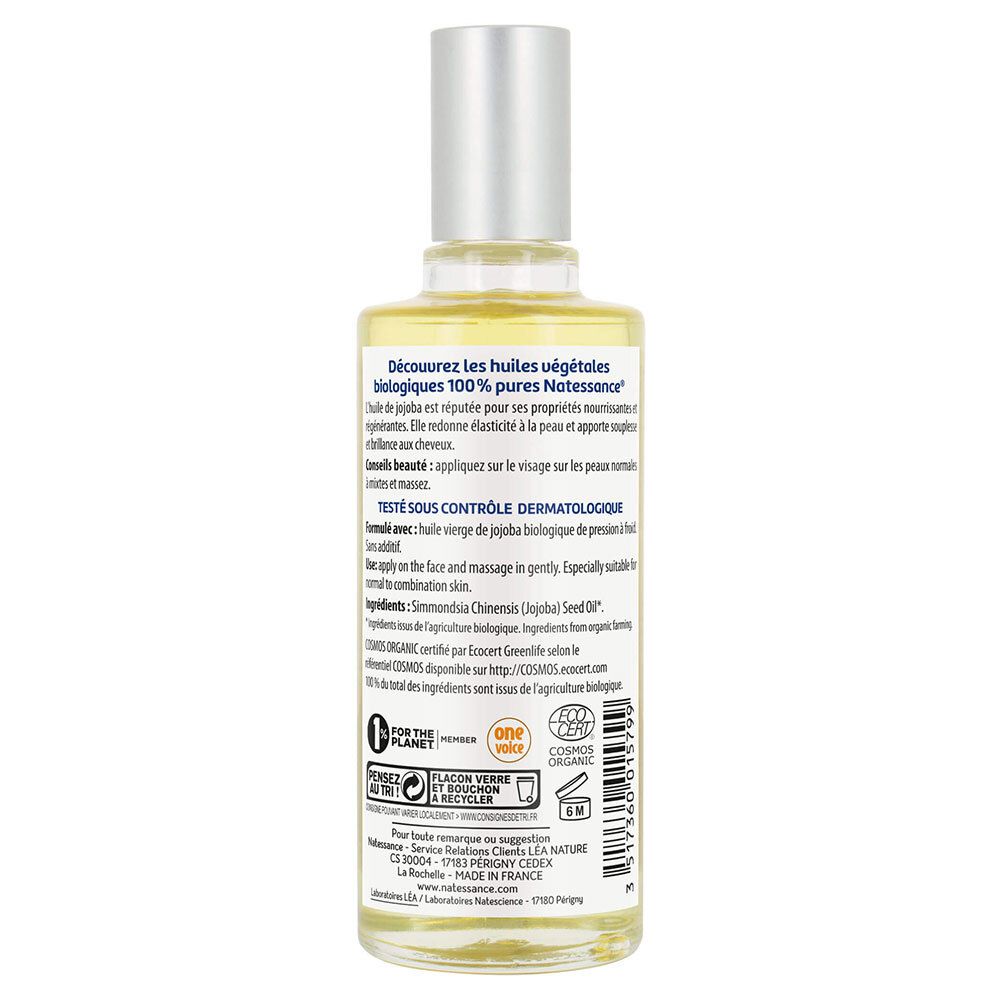 Natessance Huile de Jojoba Bio 100 % Pure Pressée à Froid