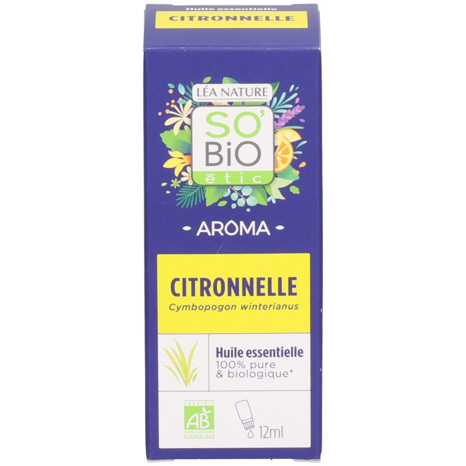 Emballage de l'huile essentielle So' Bio Etic Aroma Citronnelle.