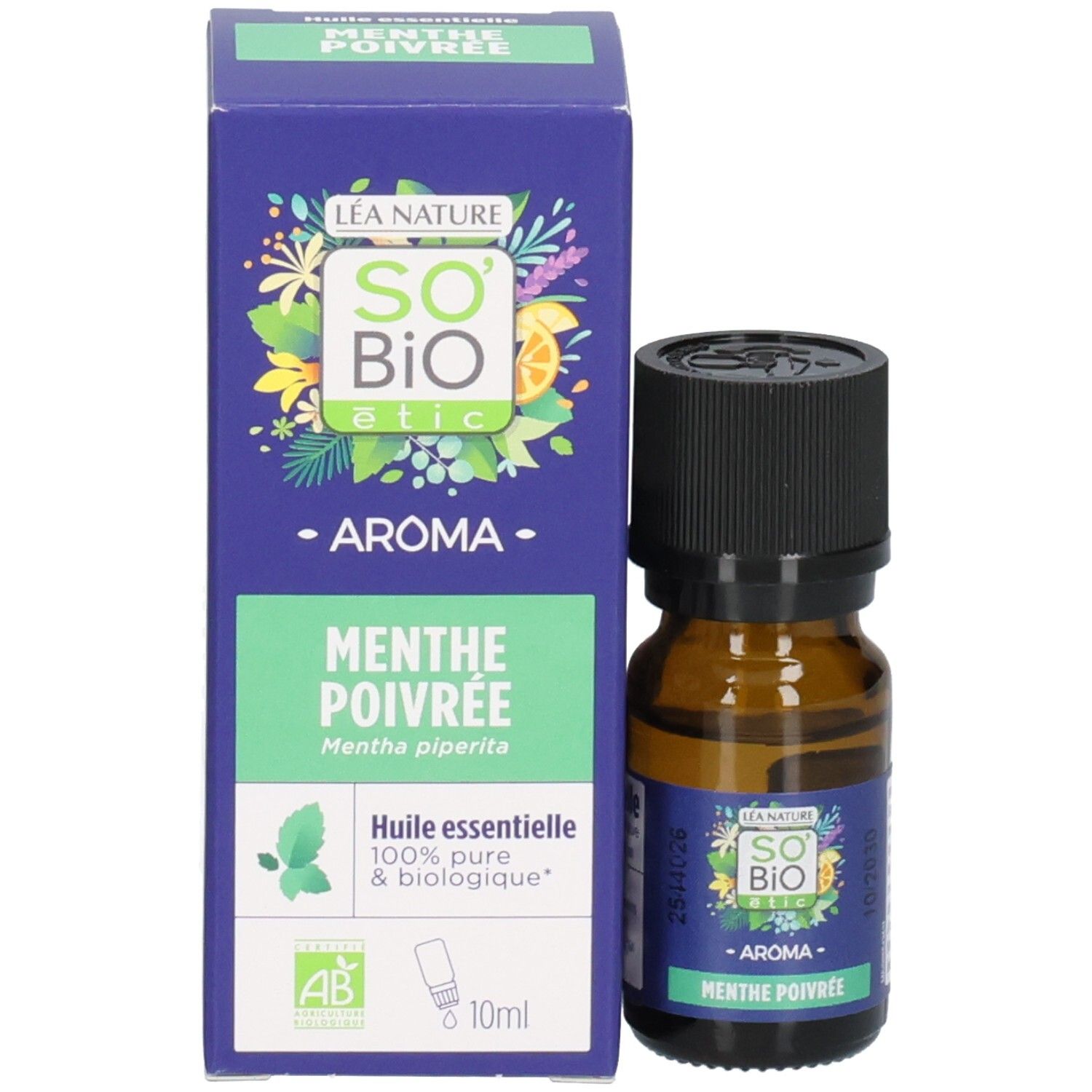 Flacon et boîte "So' Bio Etic Aroma Menthe Poivrée", 10ml.