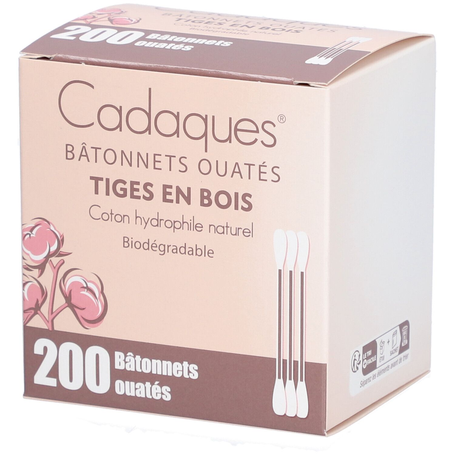 CADAQUES - Bâtonnet coton-tige en bois ouaté de coton hydrophile aux 2 extrémités.  - bt 2