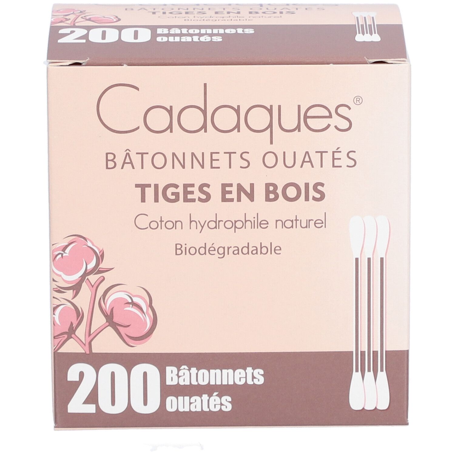 CADAQUES - Bâtonnet coton-tige en bois ouaté de coton hydrophile aux 2 extrémités.  - bt 2