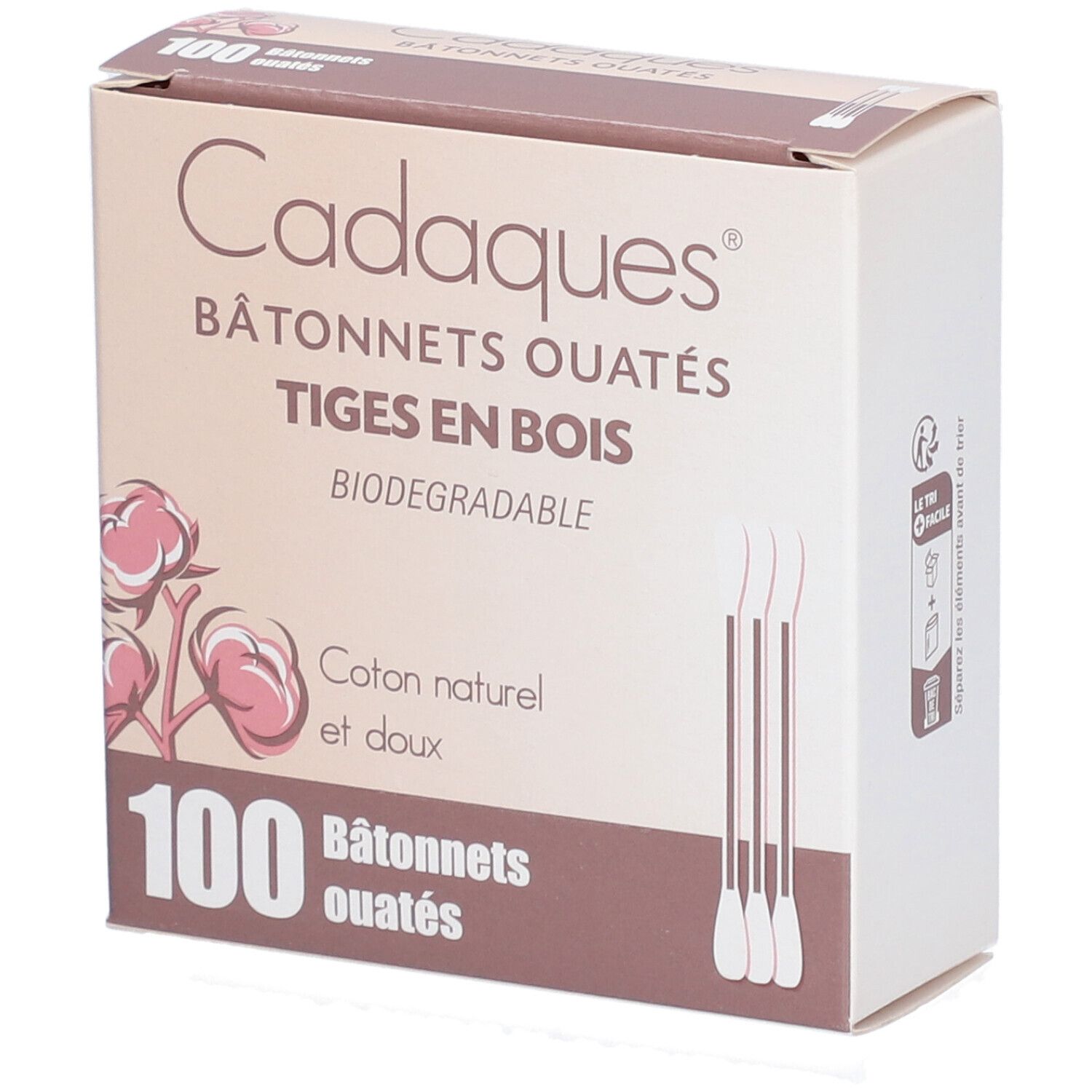CADAQUES - Bâtonnet coton-tige en bois ouaté de coton hydrophile aux 2 extrémités.  - bt 1