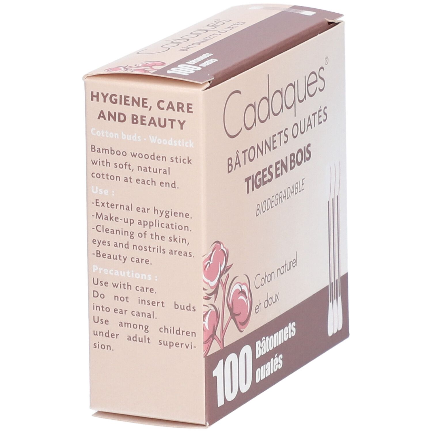 CADAQUES - Bâtonnet coton-tige en bois ouaté de coton hydrophile aux 2 extrémités.  - bt 1