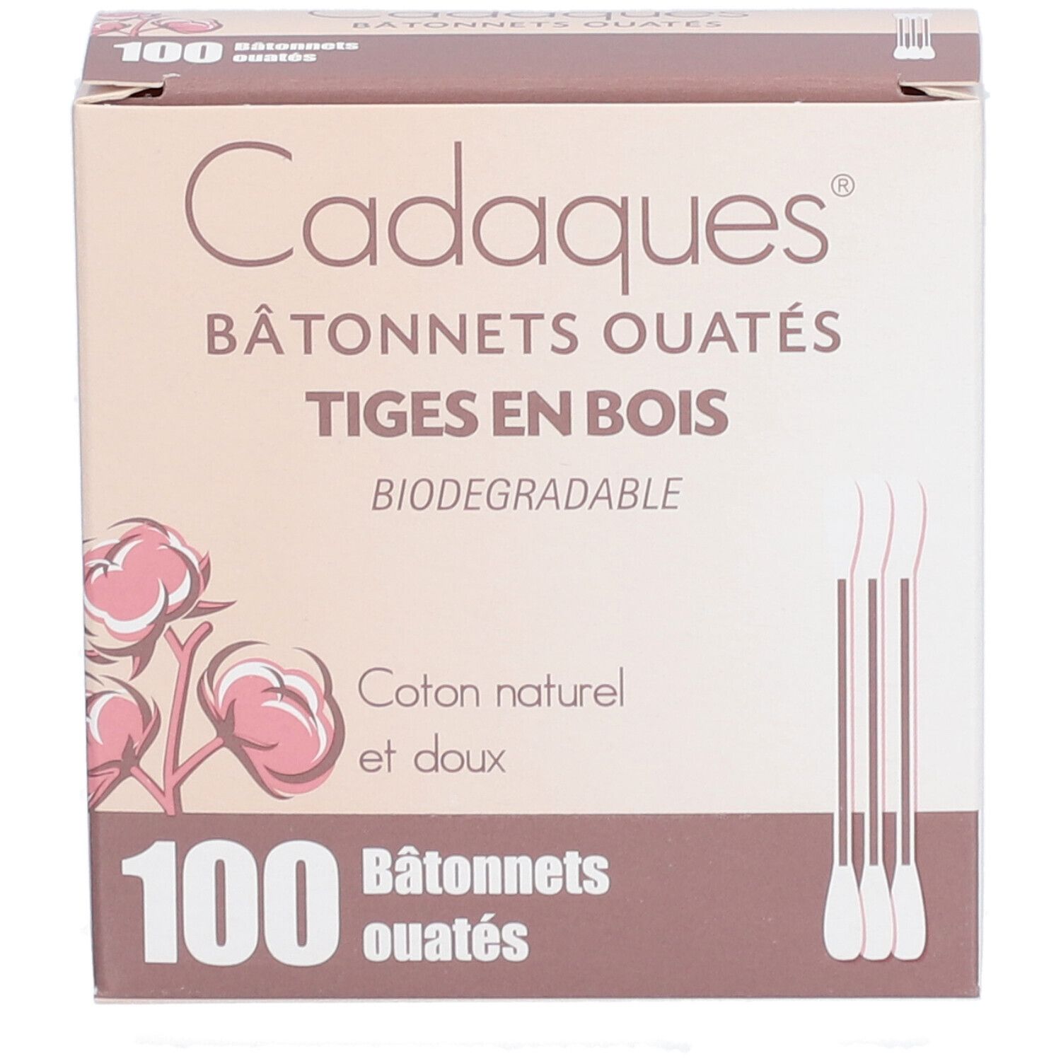 CADAQUES - Bâtonnet coton-tige en bois ouaté de coton hydrophile aux 2 extrémités.  - bt 1