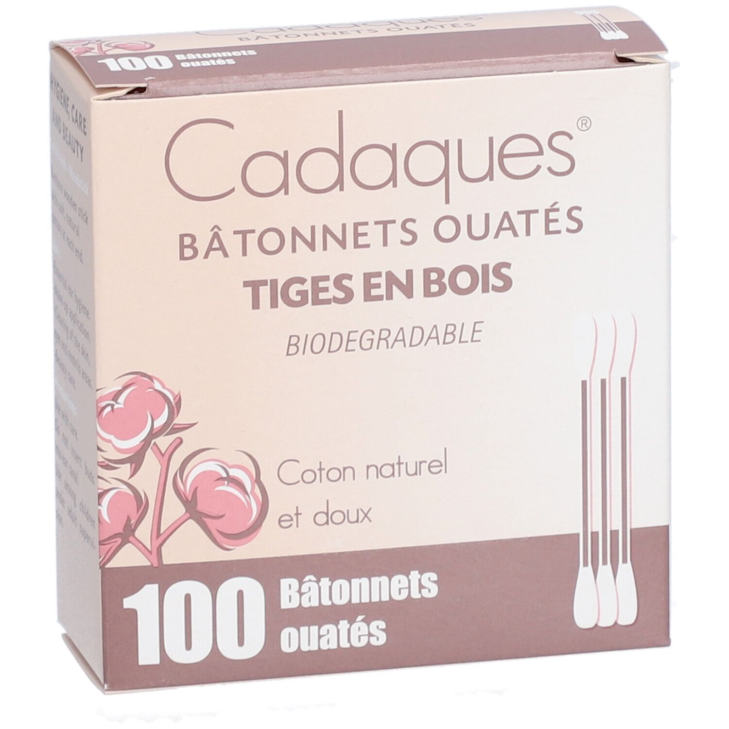 CADAQUES - Bâtonnet coton-tige en bois ouaté de coton hydrophile aux 2 extrémités.  - bt 1