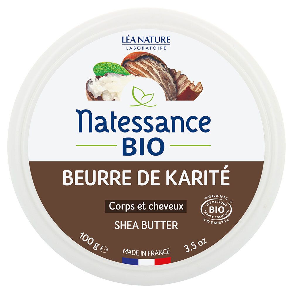 Natessance Beurre de Karité Bio 100 % Pur Sans Parfum Visage Corps Cheveux