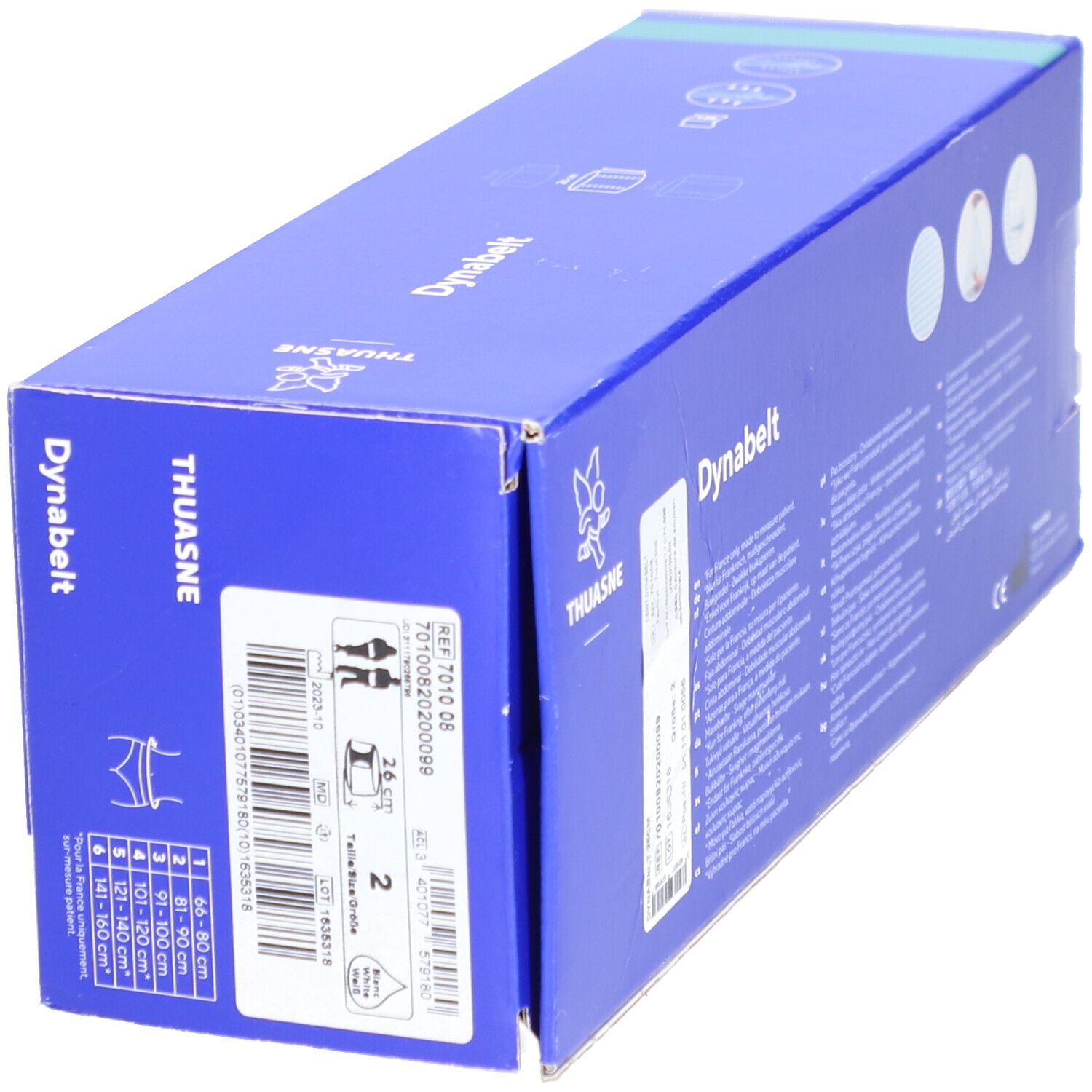 Emballage DYNABELT, vue détaillée. Informations produit, tailles, marque THUASNE.