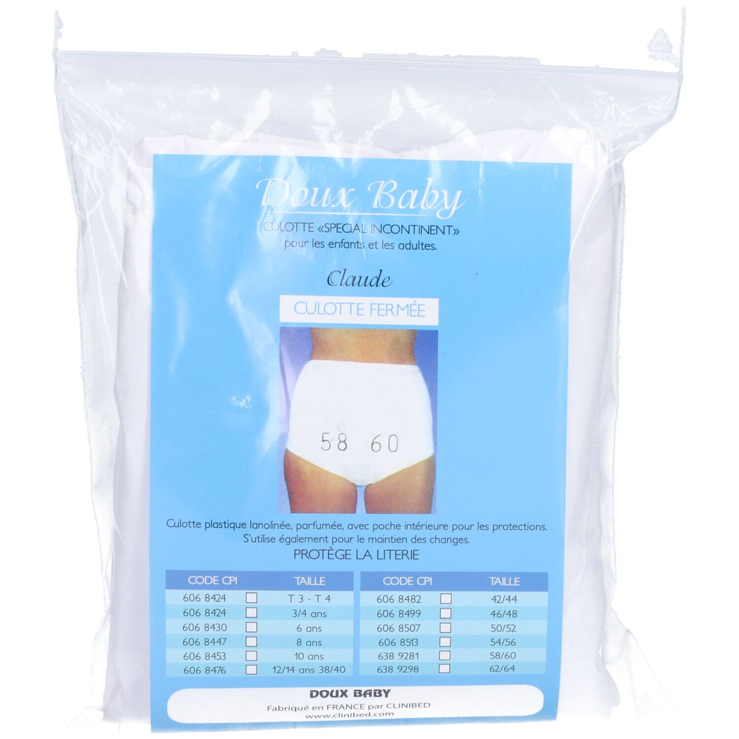 CLAUDE DOUX BABY - Culotte fermée, pour enfant, adolescent ou adulte. taille 58 - 60 - uni