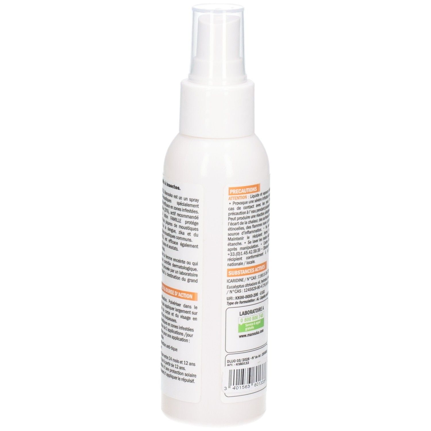 Vue latérale de la Manouka Lotion Famille avec informations détaillées.
