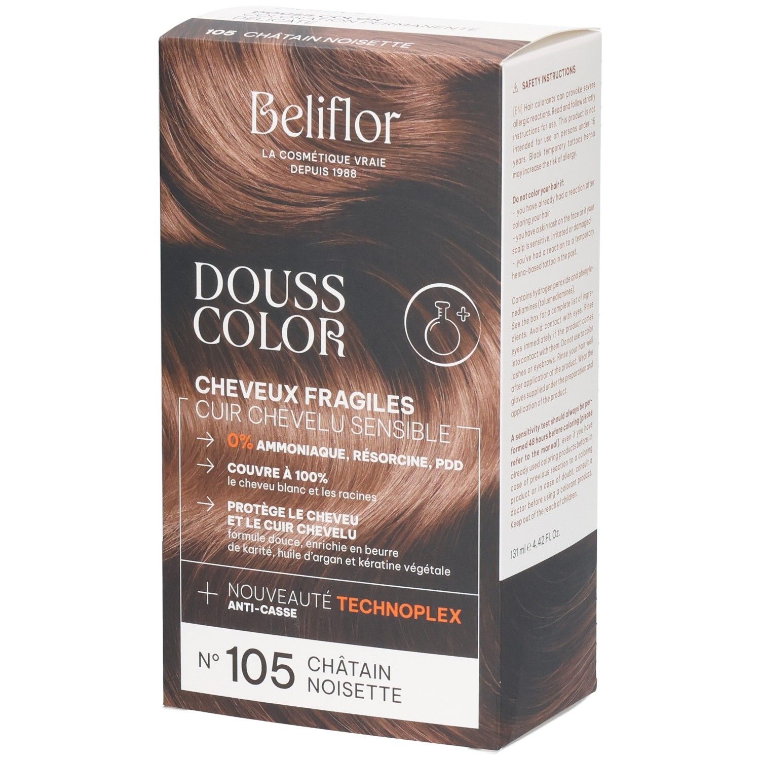 Emballage Beliflor Douss Color n°105 Châtain Noisette.