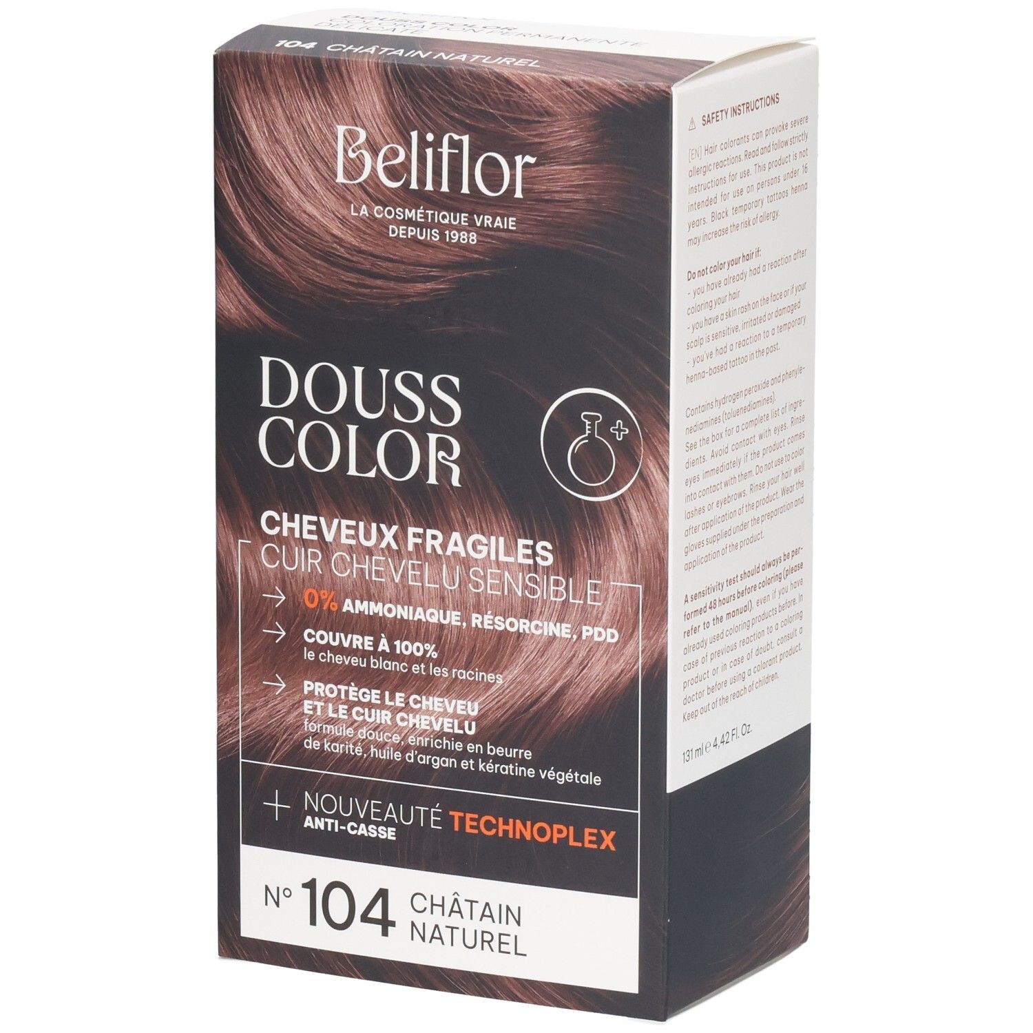 Emballage Beliflor Douss Color N°104 Châtain Naturel.