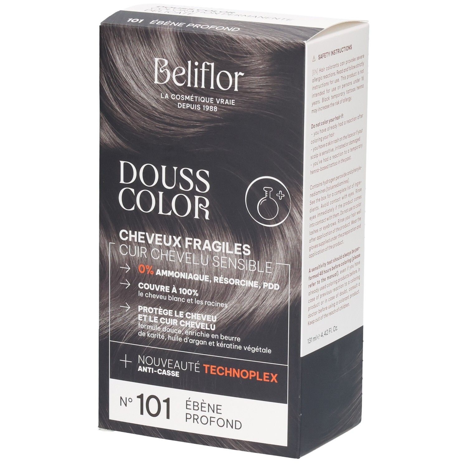 Emballage de coloration Beliflor Douss Color n°101 Ébène Profond.