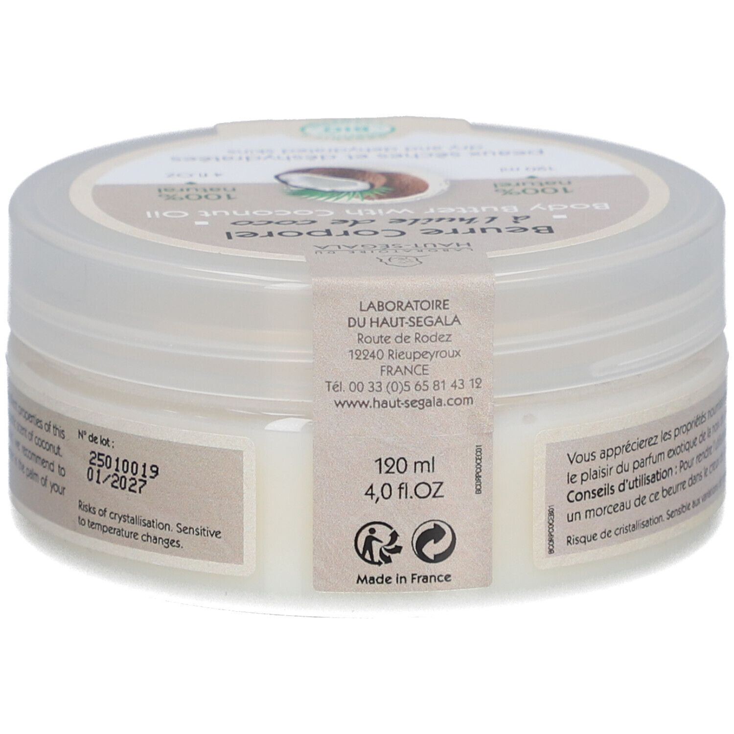 Laboratoire du Haut-Ségala Beurre Corporel à l'Huile de Coco Bio
