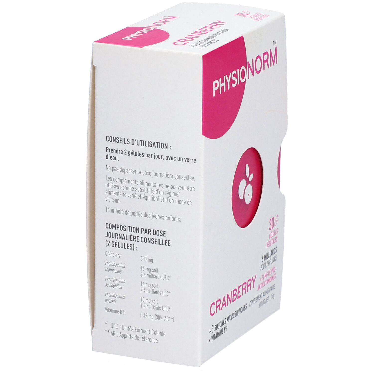 PHYSIONORM CRANBERRY - Gélule, complément alimentaire aux  ferments lactiques, cranberry e