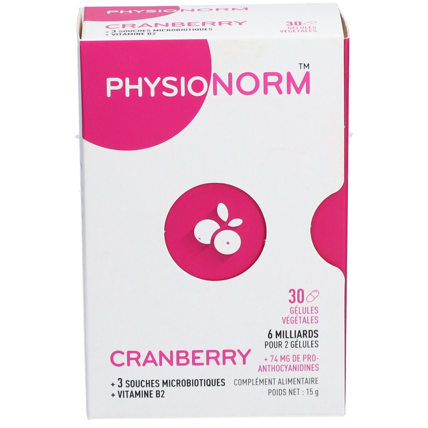 PHYSIONORM CRANBERRY - Gélule, complément alimentaire aux  ferments lactiques, cranberry e