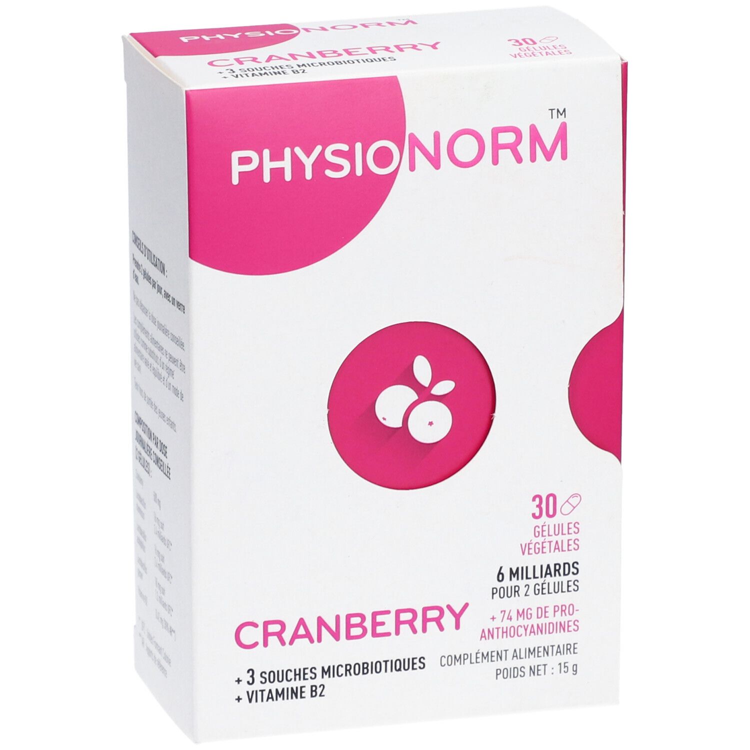 PHYSIONORM CRANBERRY - Gélule, complément alimentaire aux  ferments lactiques, cranberry e