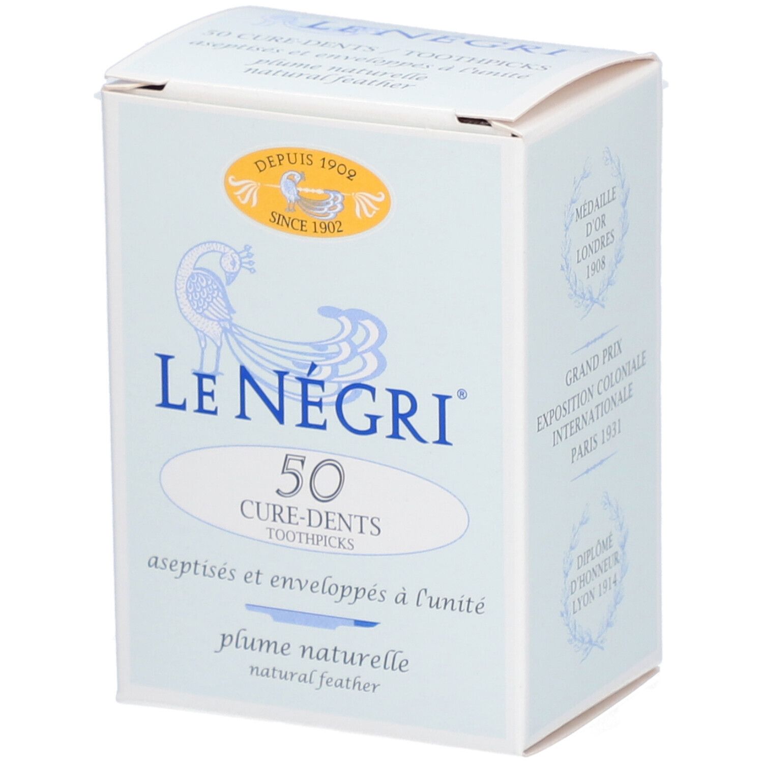 LE NÉGRI CURE - DENTS - Cure-dents en plume naturelle, stérile.  - bt 50