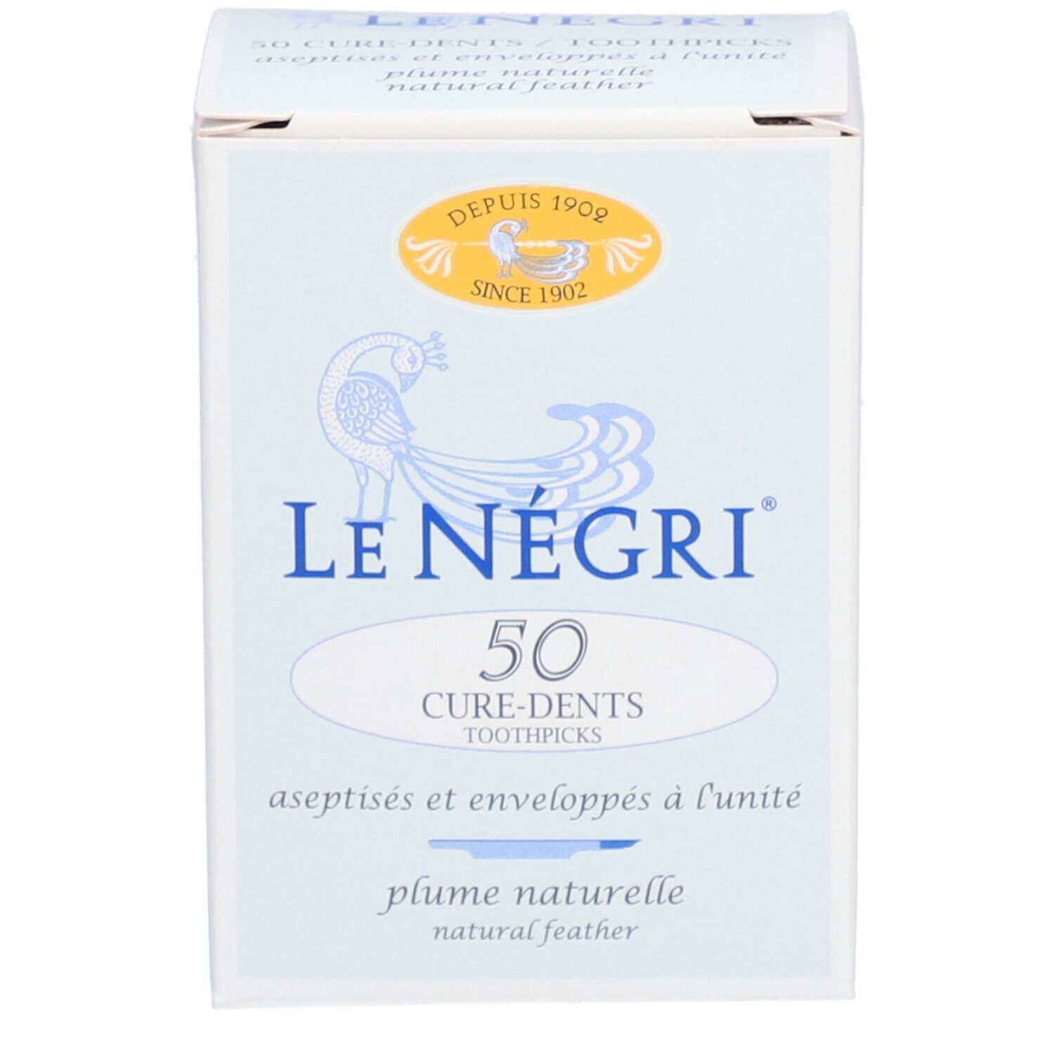 LE NÉGRI CURE - DENTS - Cure-dents en plume naturelle, stérile.  - bt 50