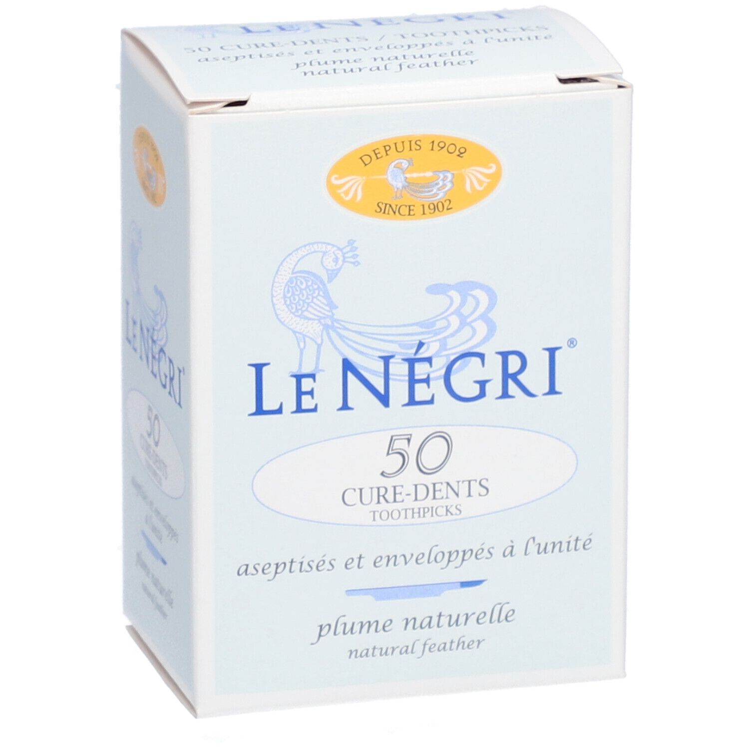 LE NÉGRI CURE - DENTS - Cure-dents en plume naturelle, stérile.  - bt 50