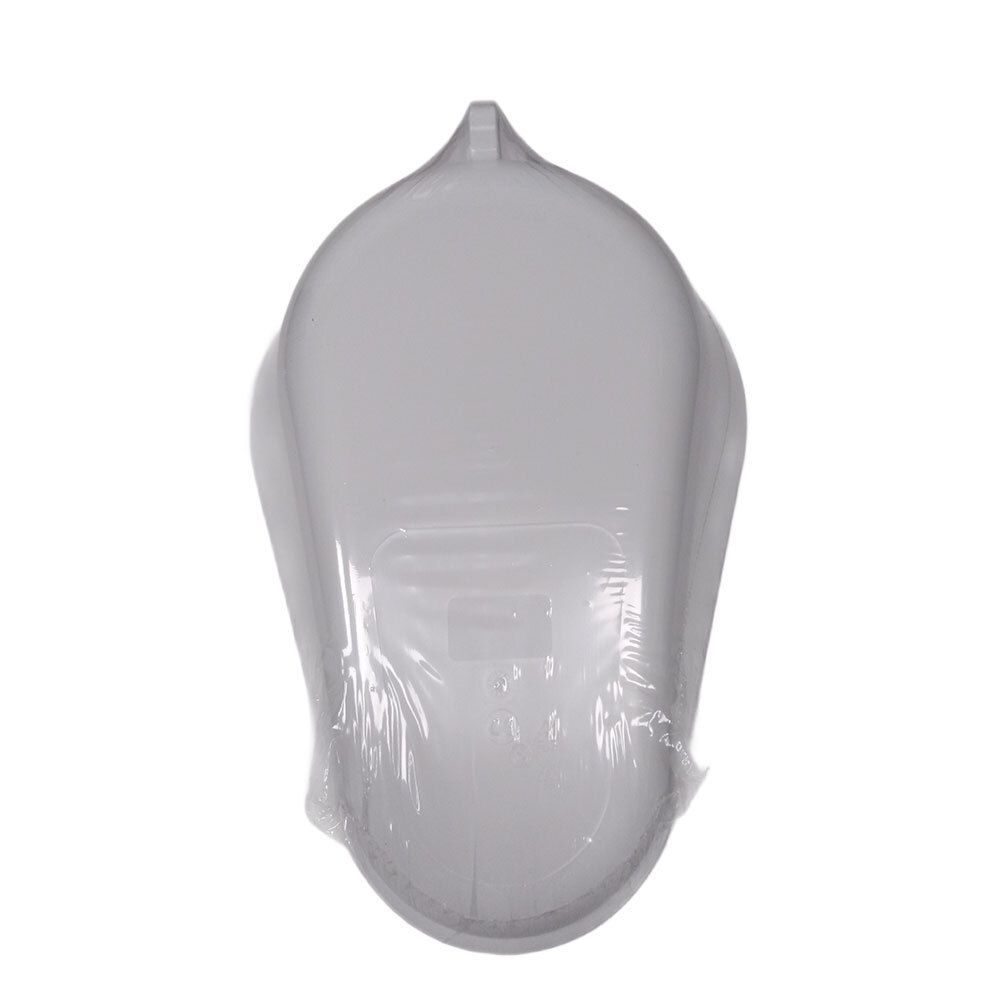 Bassin de lit gris en polypropylène avec poignée large, emballé. Vue de dessus.