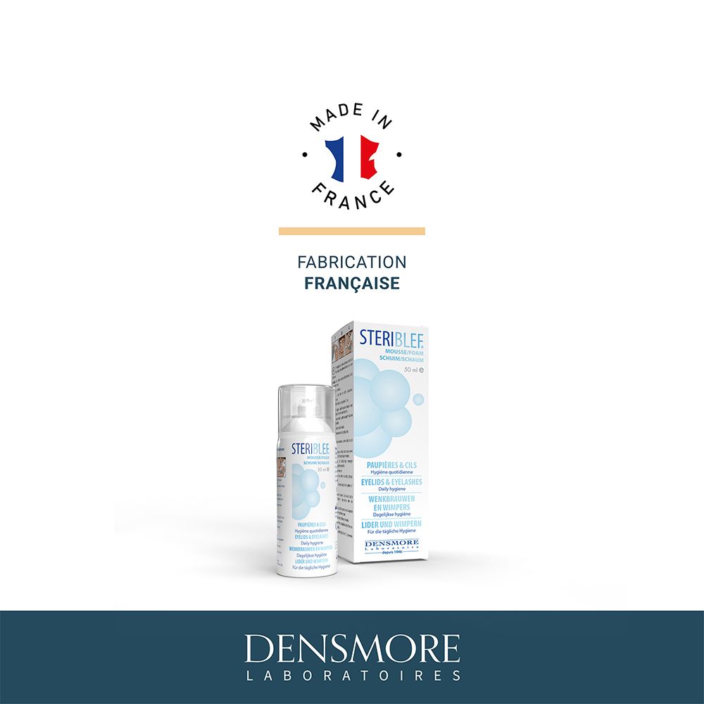 Produit et emballage Stériblef® Mousse. Fabriqué en France. Marque Densmore.
