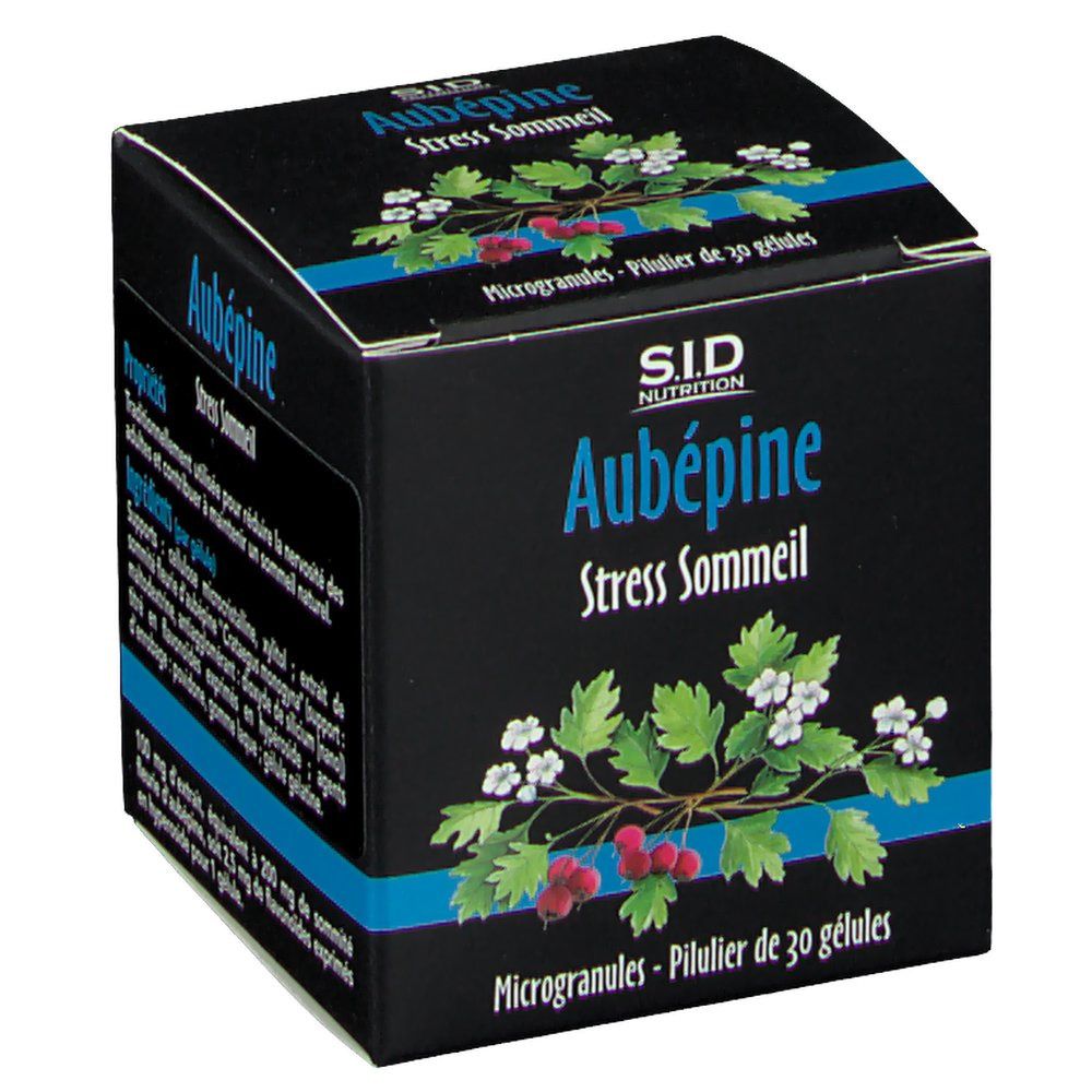 Boîte SID Nutrition Aubépine Stress Sommeil avec branche et baies d'aubépine.