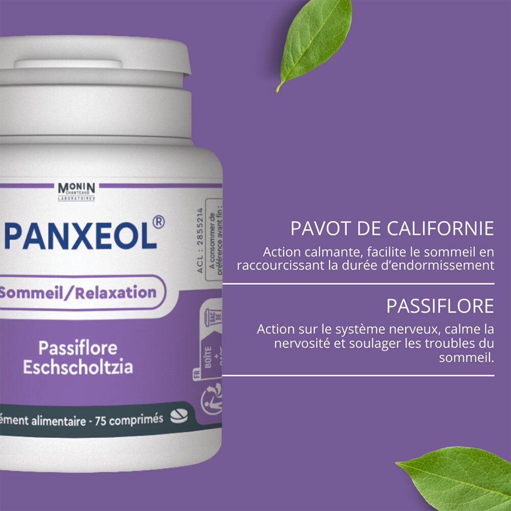 PANXEOL - Comprimé enrobé, complément alimentaire apaisant à base de plantes.  - bt 75