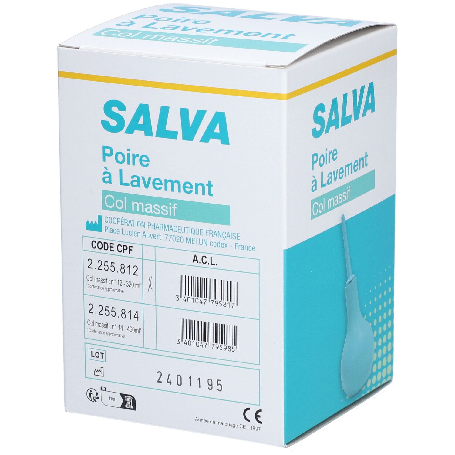 Salva Poire à lavement avec canule, col massif. unité