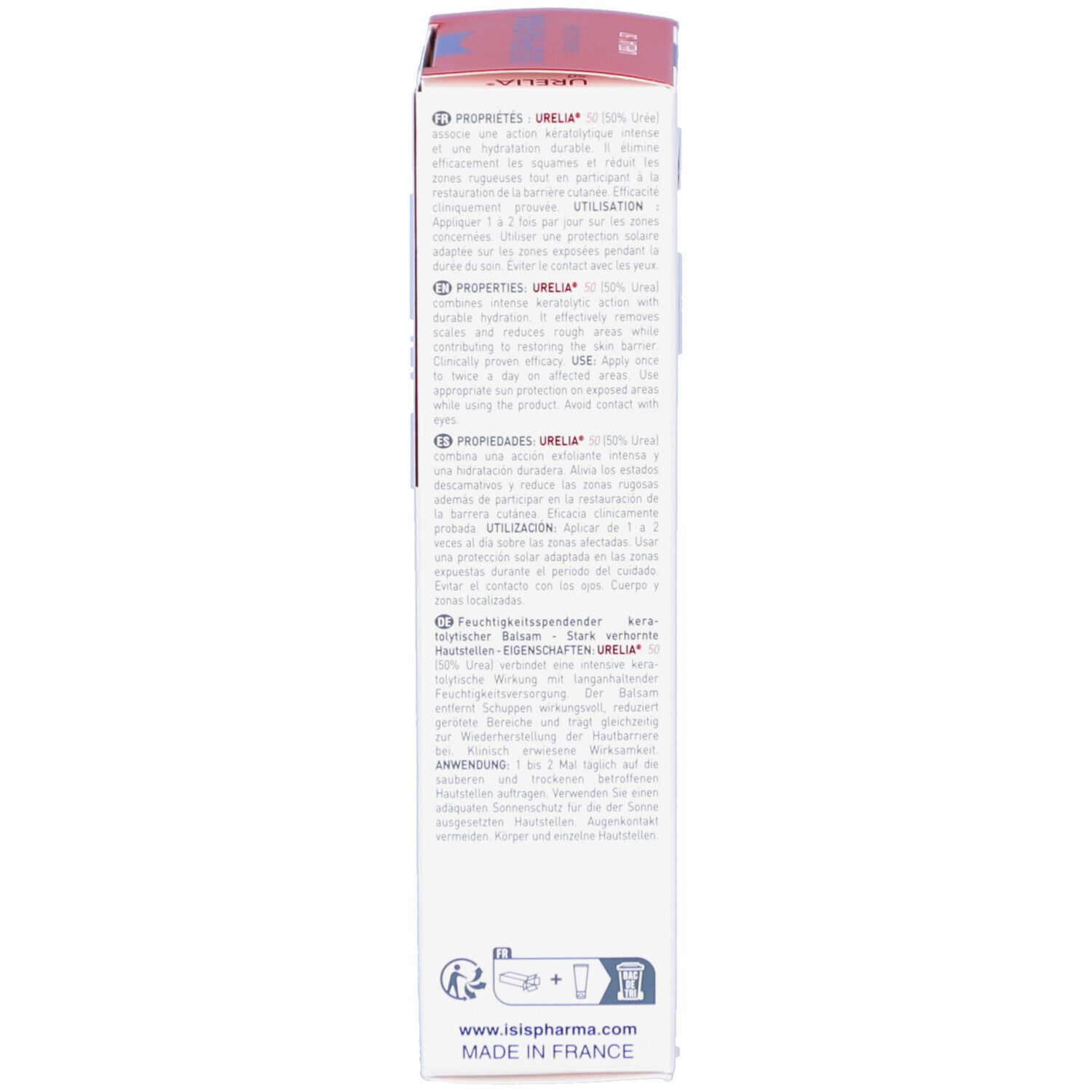 Dos de l'emballage du produit avec texte multilingue. Contient des informations sur les ingrédients et l'utilisation.