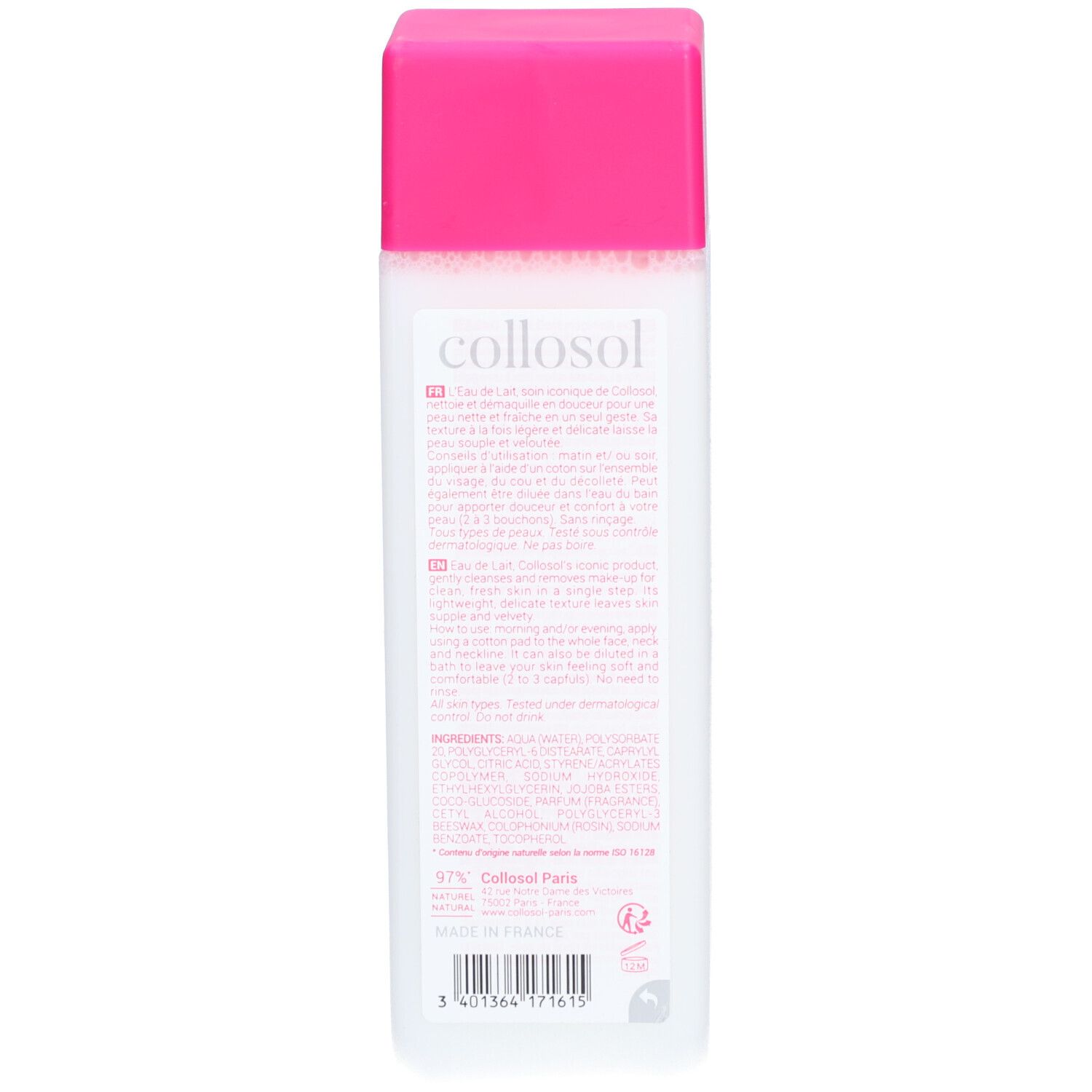 Collosol Eau de Lait Nettoyant velouté pour visage et décolleté