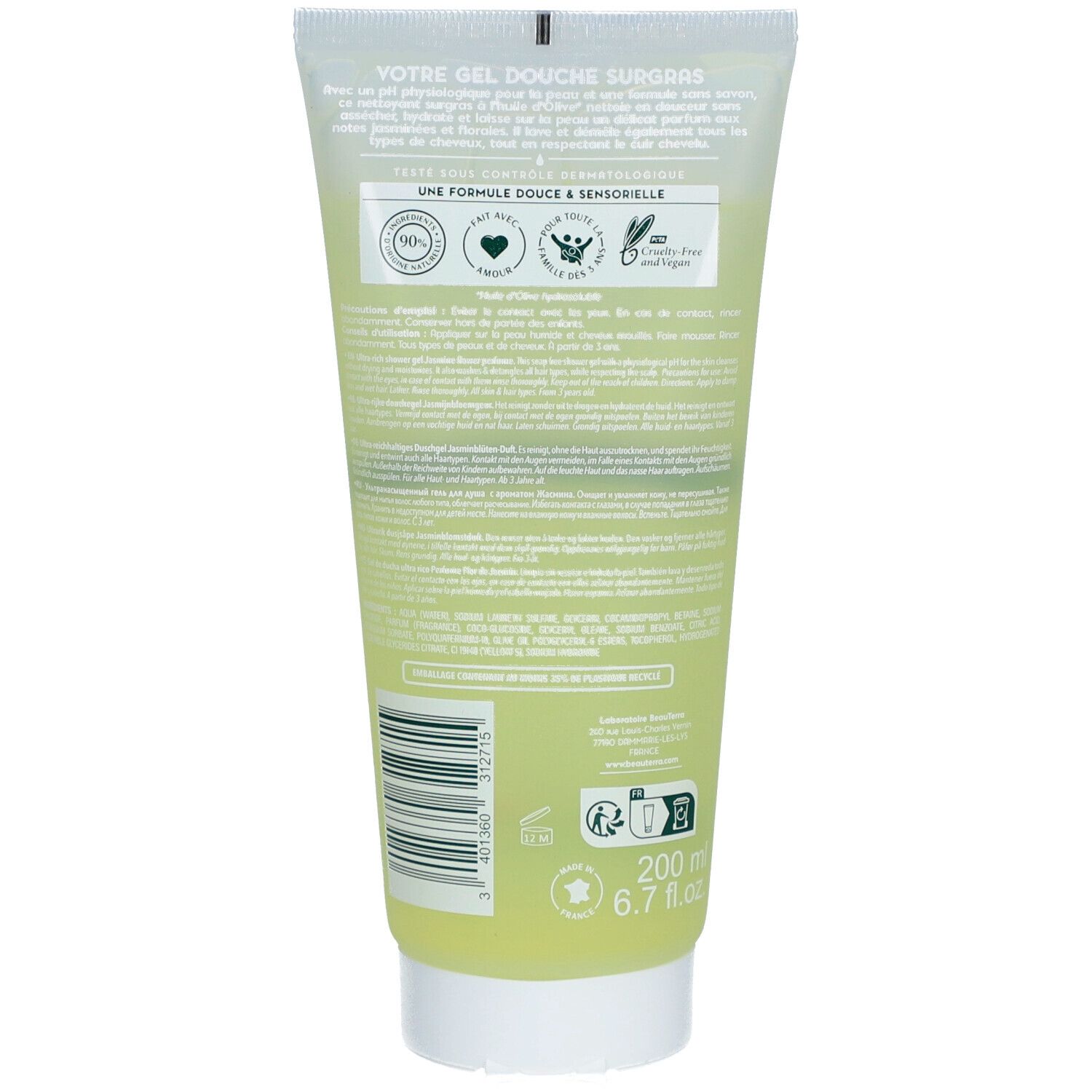BeauTerra Gel Douche Surgras - Fleur de Jasmin