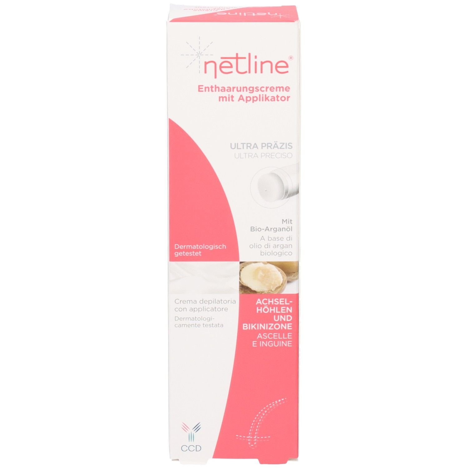Netline Crème dépilatoire avec applicateur et boîte. Pour aisselles et maillot. Testé dermatologiquement.