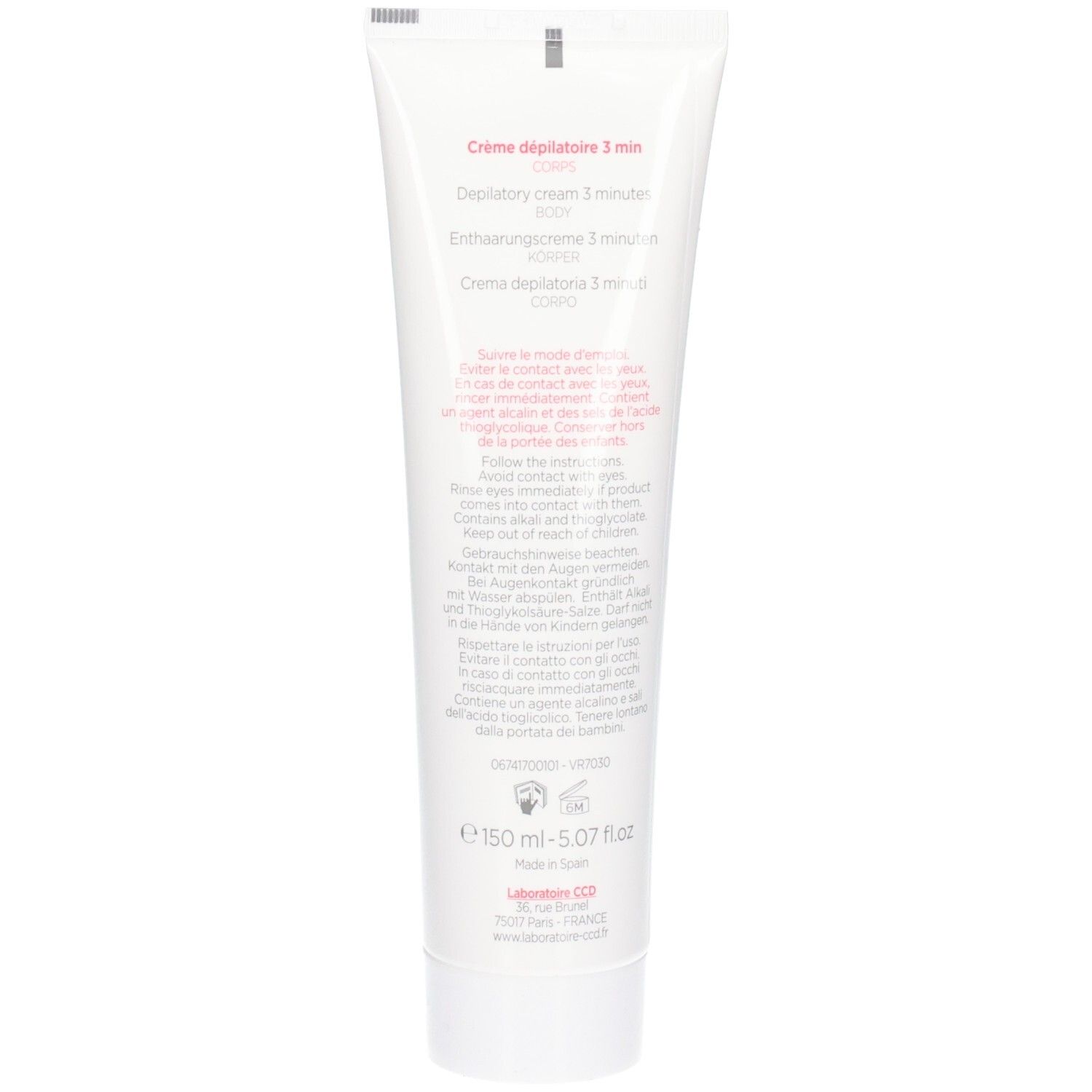Arrière du tube Netline Crème dépilatoire 3 minutes, 150 ml.
