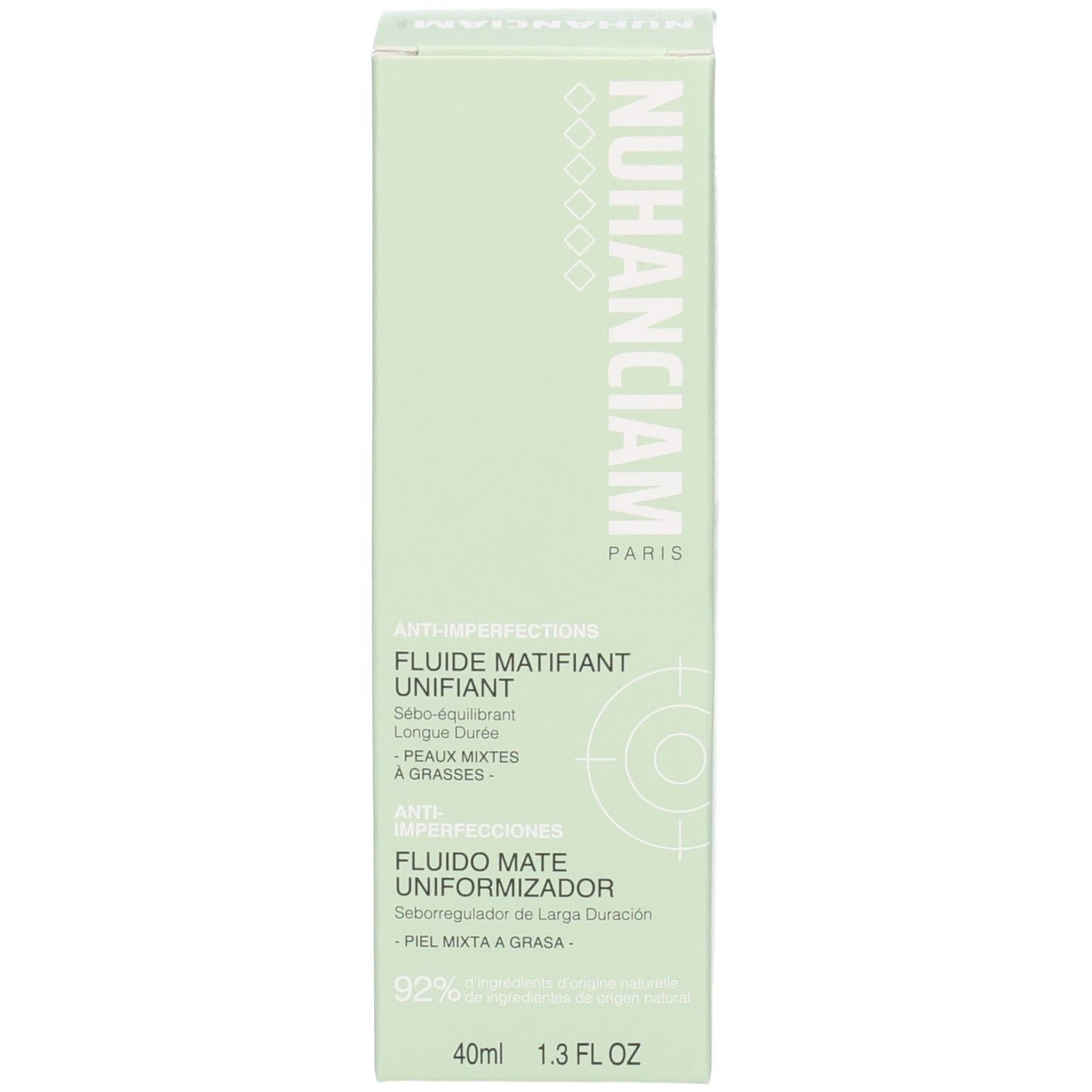 Côté Nuhanciam Fluide Matifiant Unifiant. Anti-Imperfections. Sébo-équilibrant, Longue Durée.