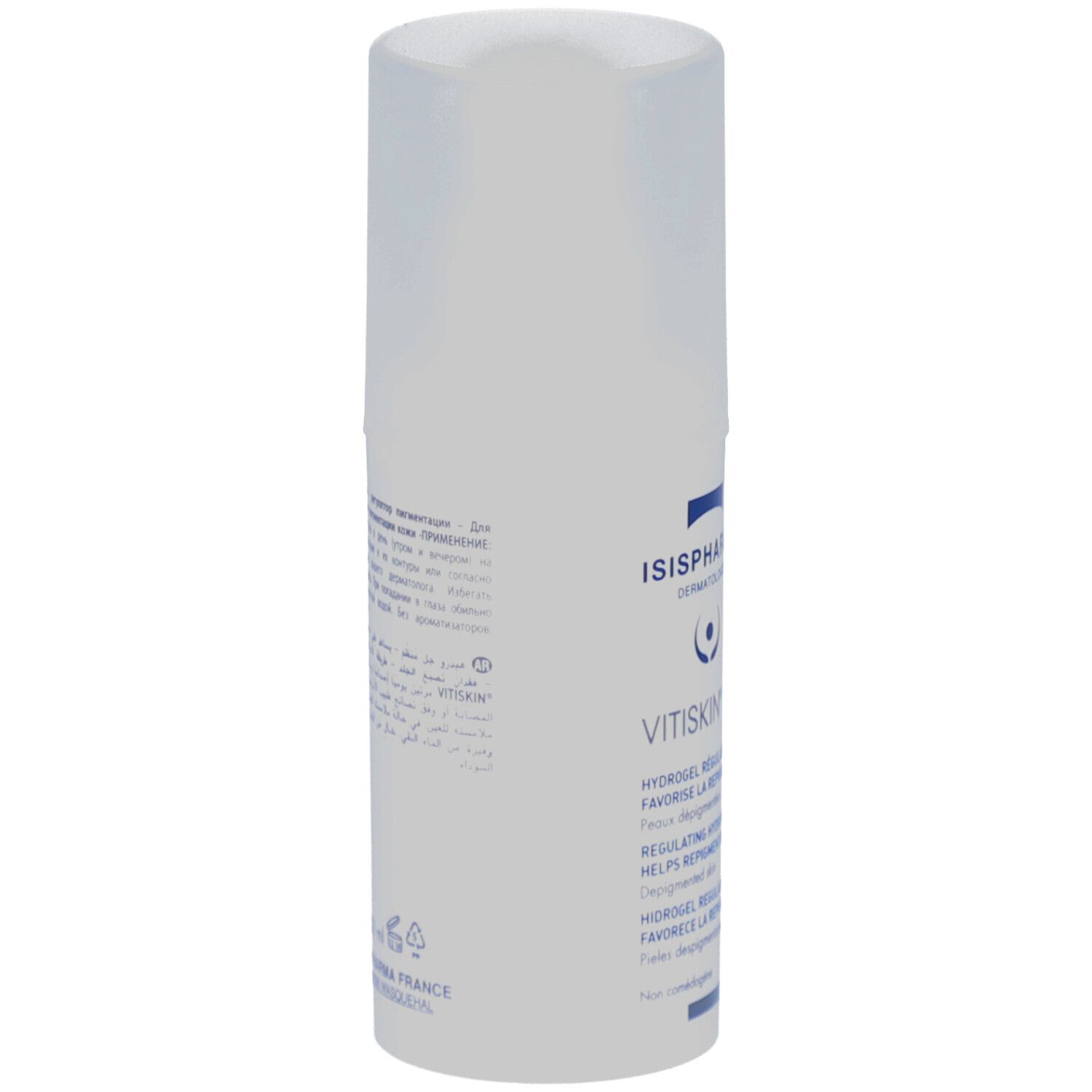 Dos du flacon blanc. Texte multilingue. Inscription: 50 ml. Fabriqué en France.
