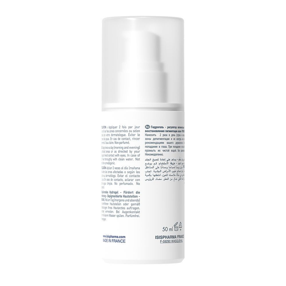 Dos du flacon blanc. Texte multilingue. Inscription: 50 ml. Fabriqué en France.