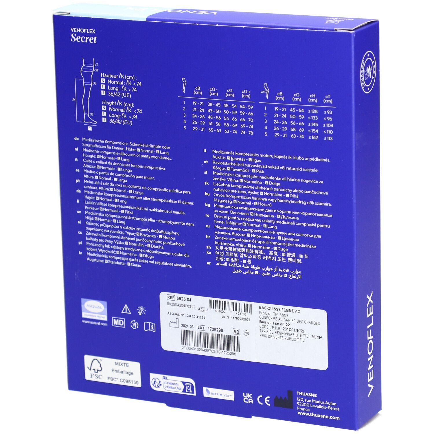 VÉNOFLEX 2 SECRET - Bas cuisse médical de compression antiglisse classe 2, femme. Beige T4N