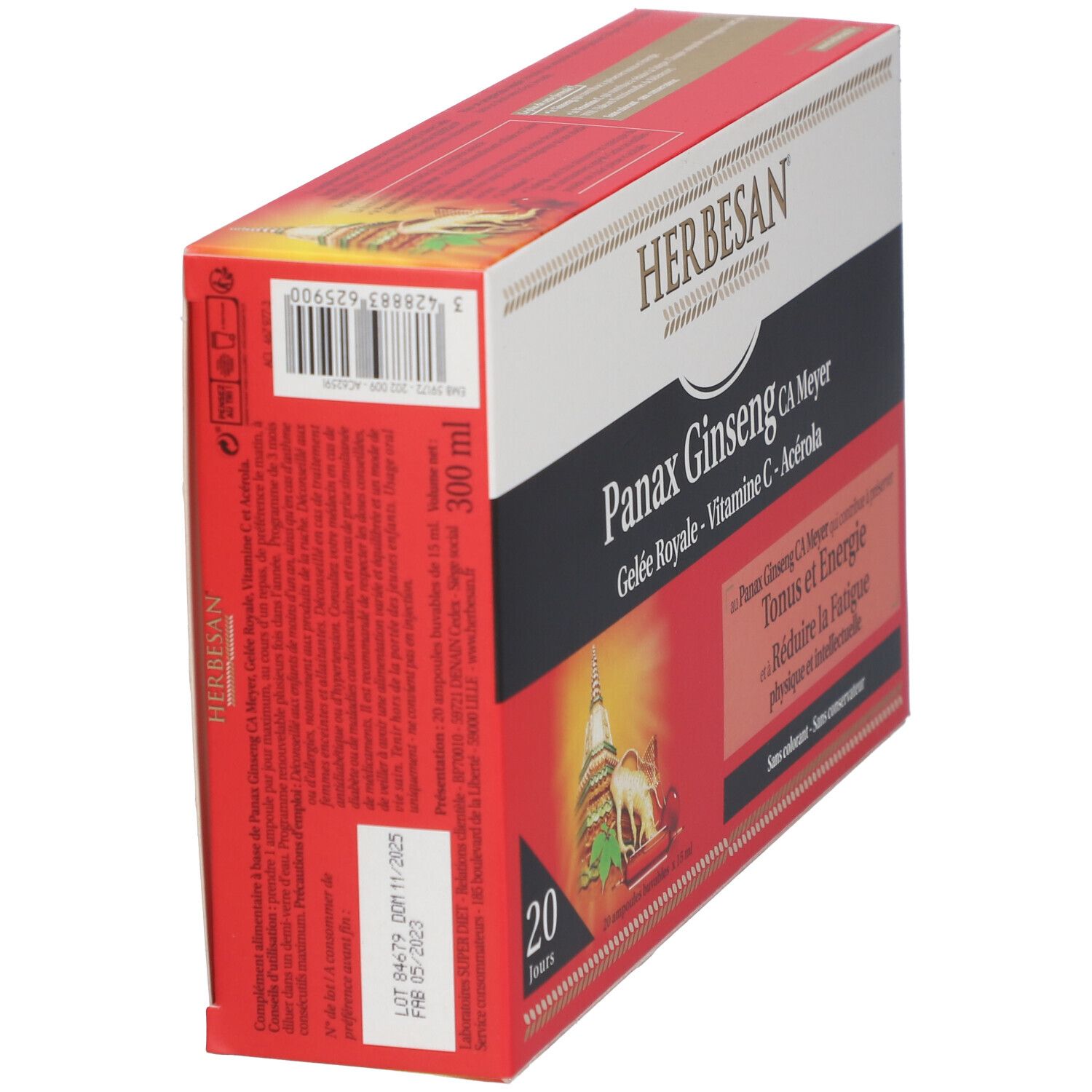 Herbesan Ginseng Gelée Royale Vitamine C Acérola Ampoule 20 pc(s