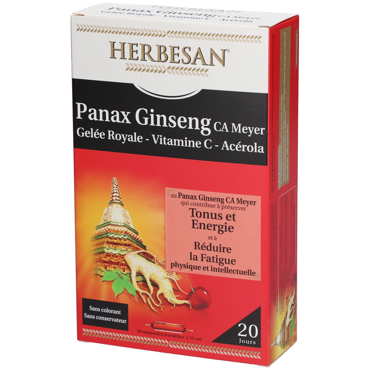 Herbesan Ginseng Gelée Royale Vitamine C Acérola Ampoule 20 pc(s