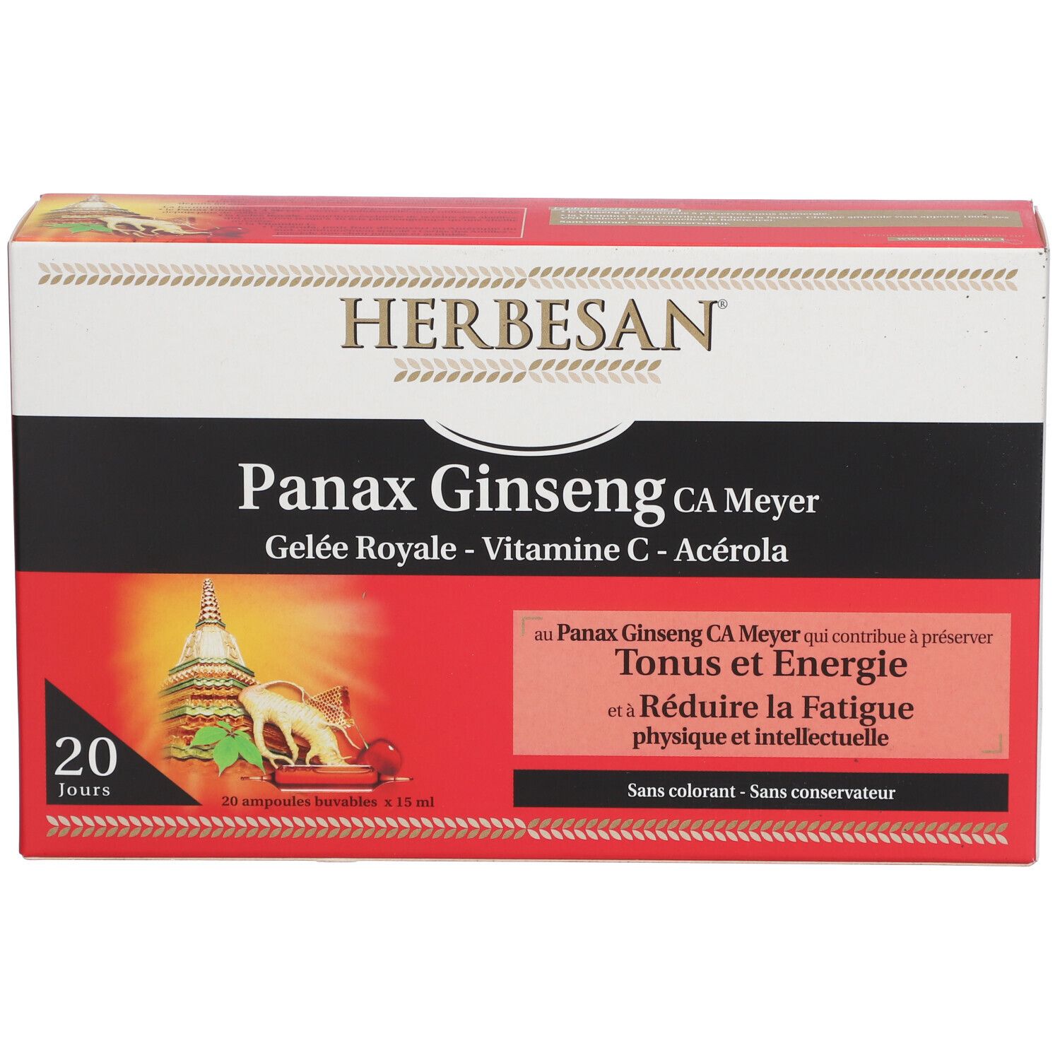 Herbesan Ginseng Gelée Royale Vitamine C Acérola Ampoule 20 pc(s