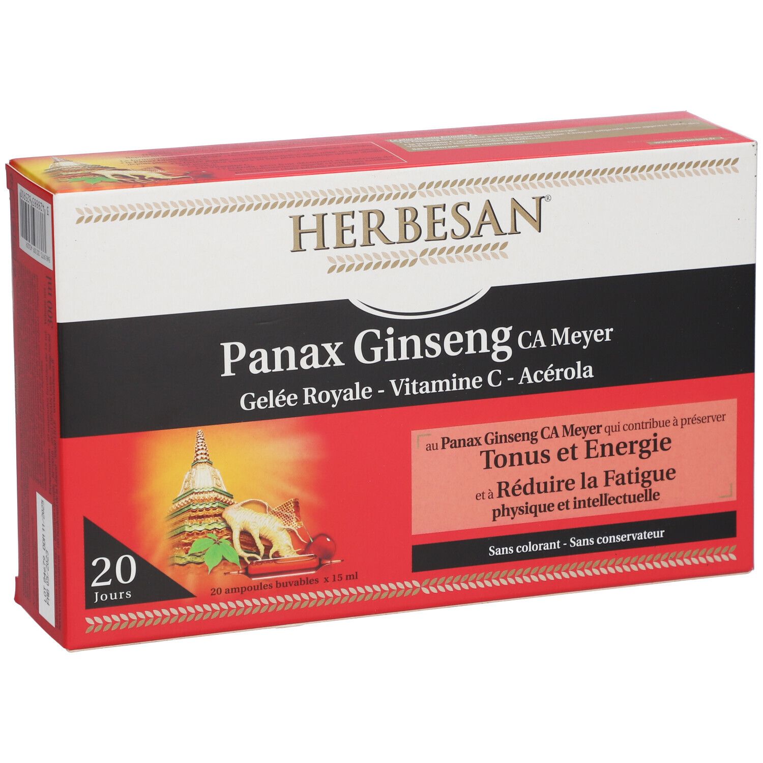 Herbesan Ginseng Gelée Royale Vitamine C Acérola Ampoule 20 pc(s