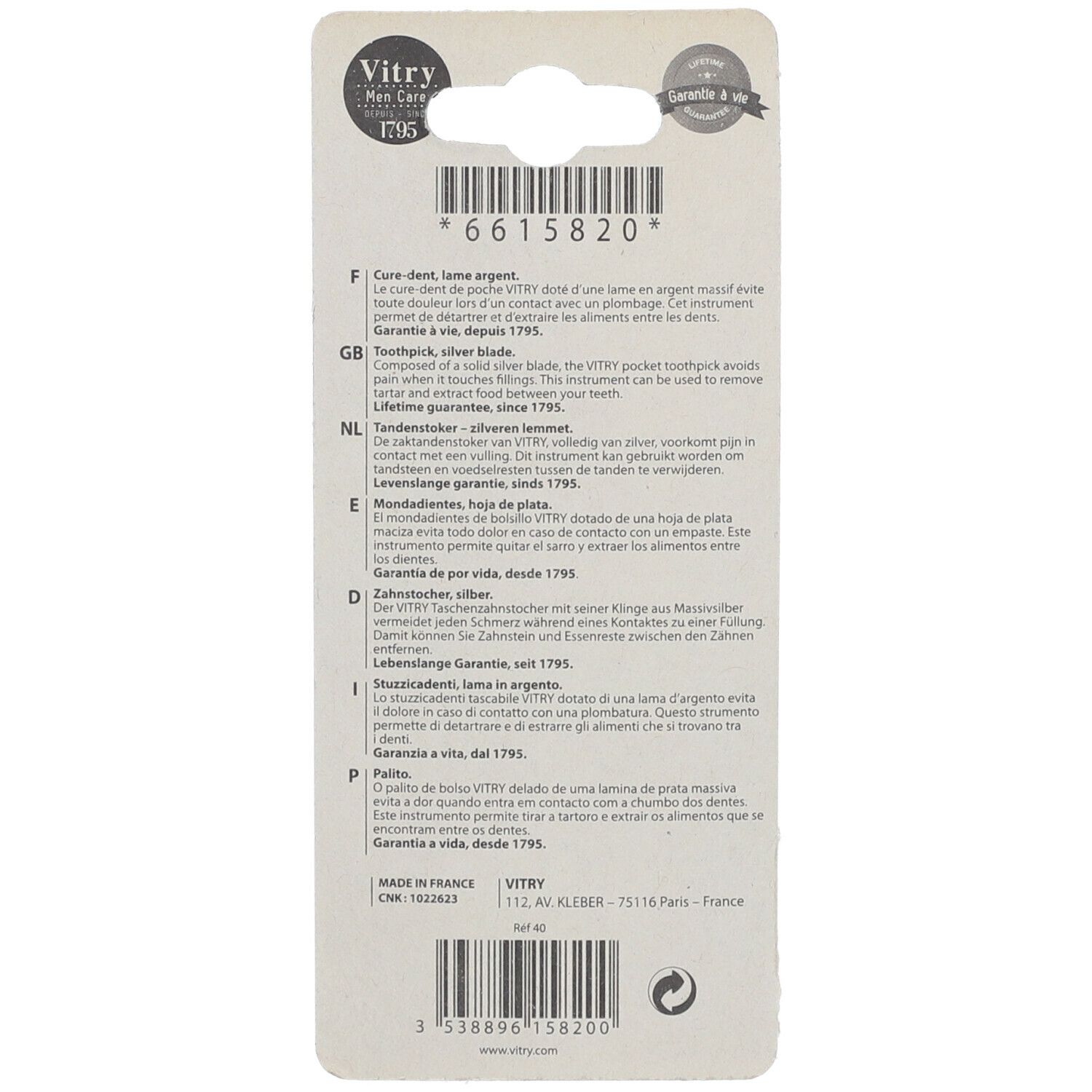 Vitry Cure dents lame argent