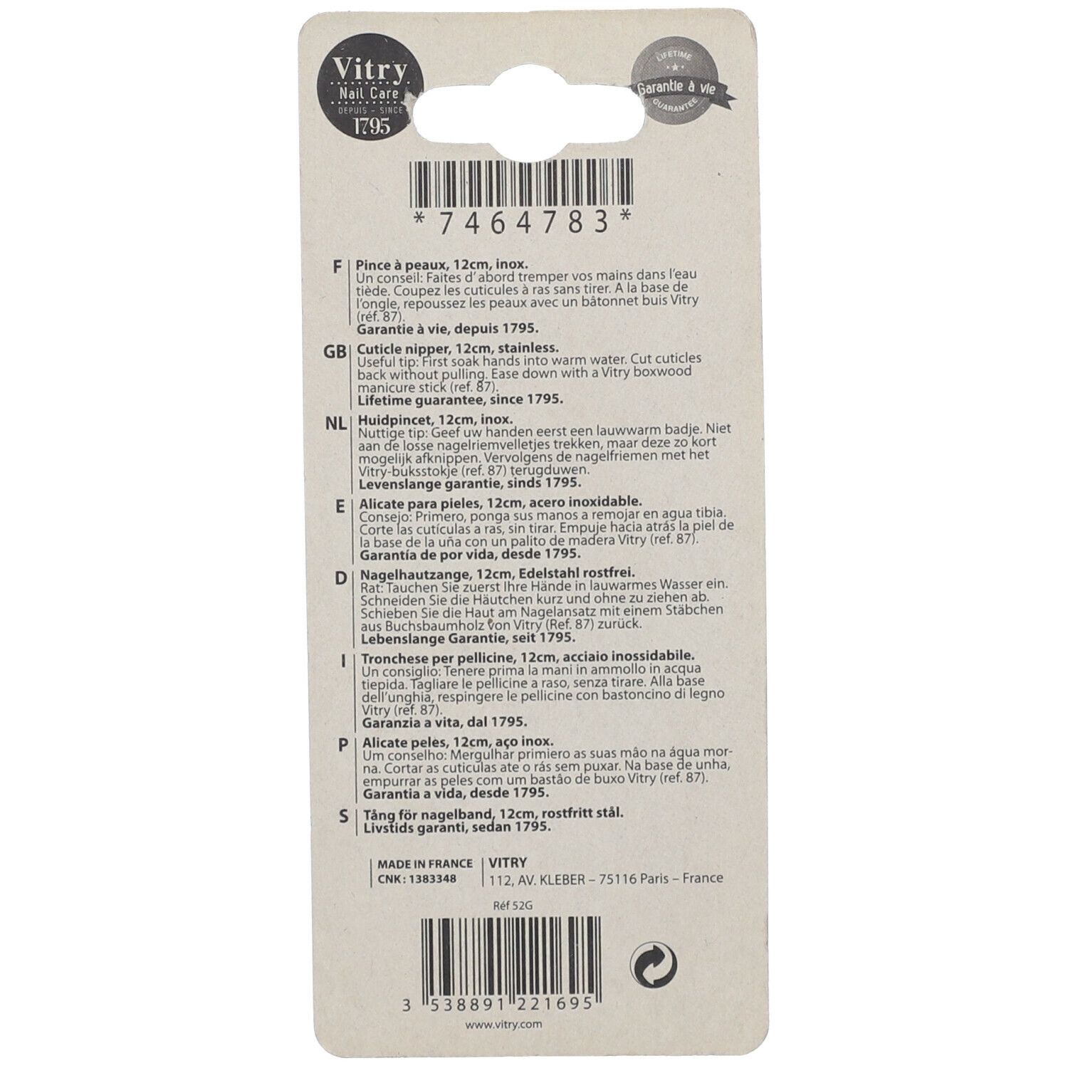 Vitry Pince à peaux manucure 12 cm