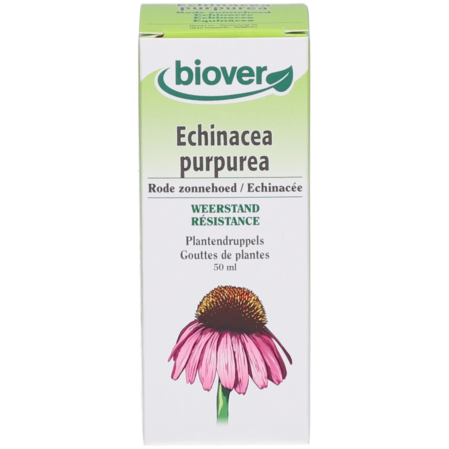 Emballage du produit. Boîte blanche avec logo, nom du produit et image d'une fleur.