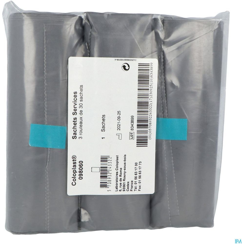 COLOPLAST SACHET SERVICE - Sac plastique bleu, opaque, pour jeter les poches de stomie  -