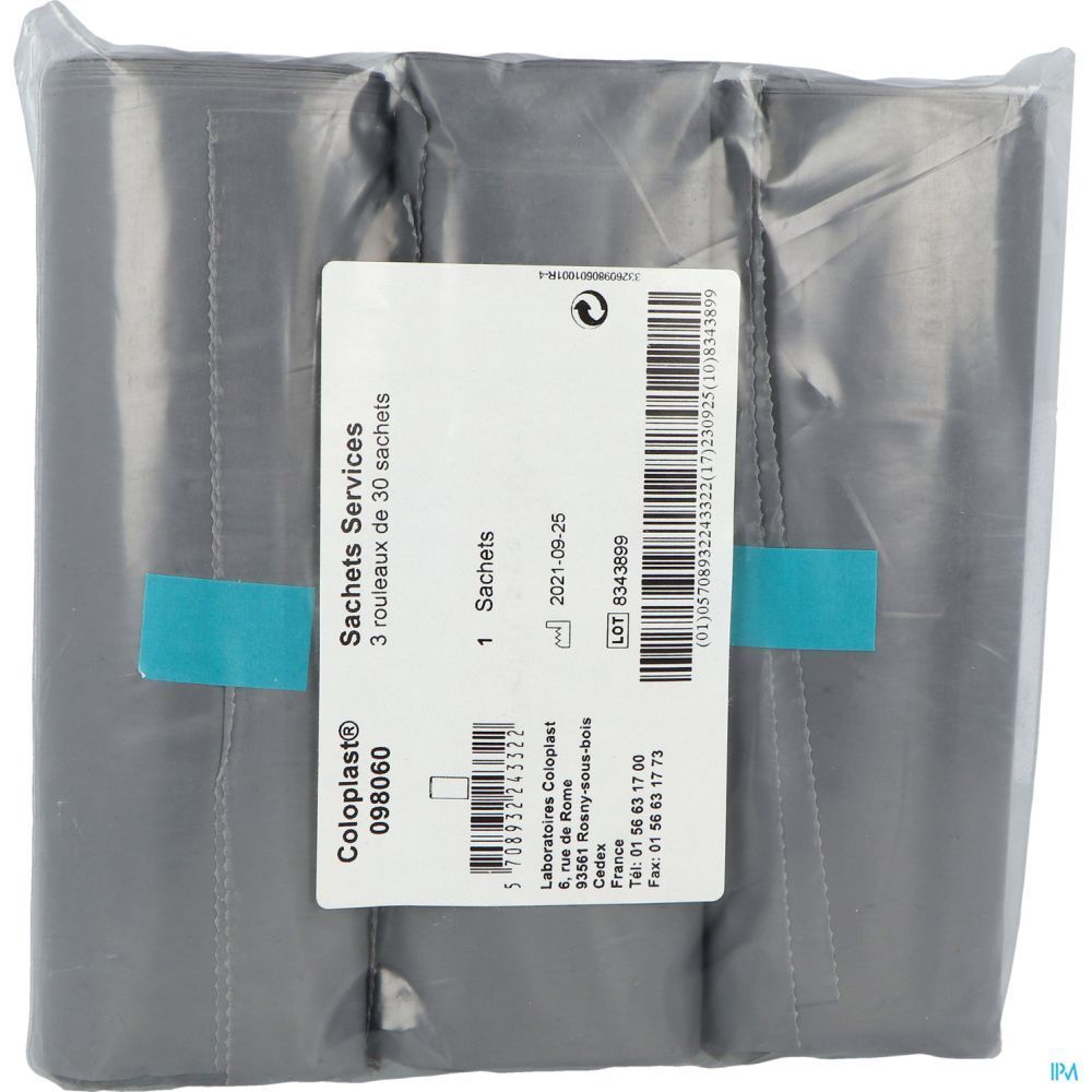COLOPLAST SACHET SERVICE - Sac plastique bleu, opaque, pour jeter les poches de stomie  -